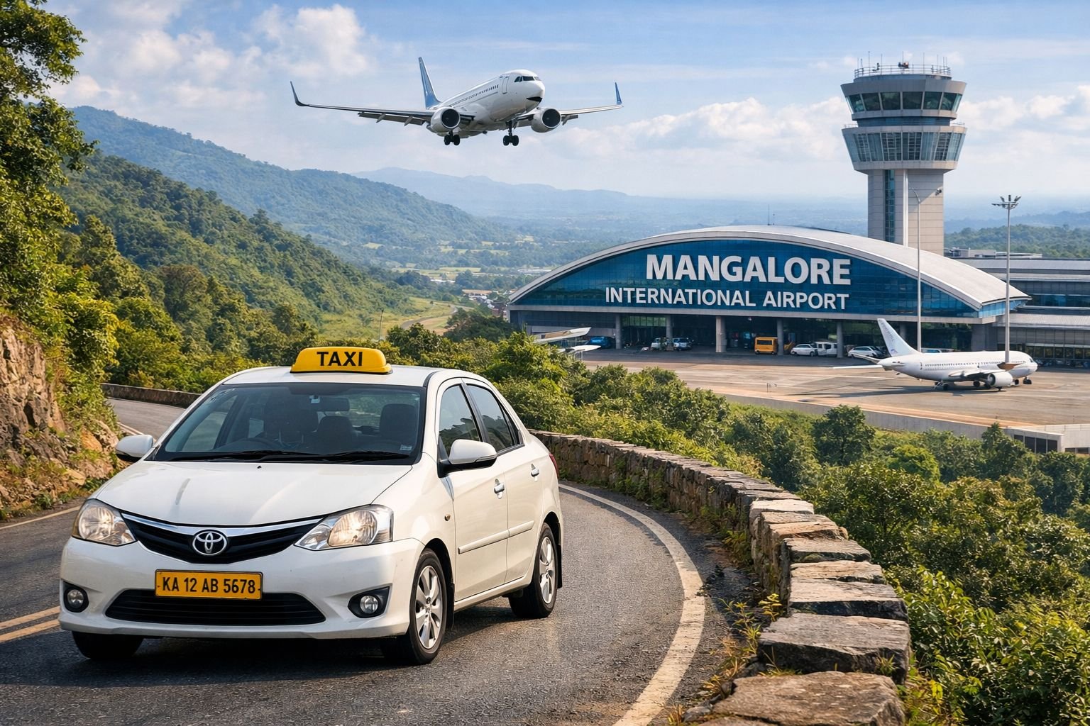 Coorg to Mangalore airport taxi - scenic ghat road transfer